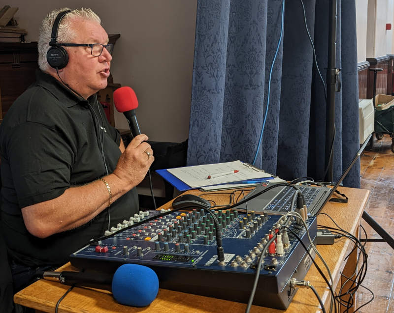 Presenter at an outside broadcast